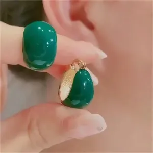 Simple Design Green Dripping Oil Dangle Gold Color Circle Vintage Hoop Gifts Wholesale New Earring
