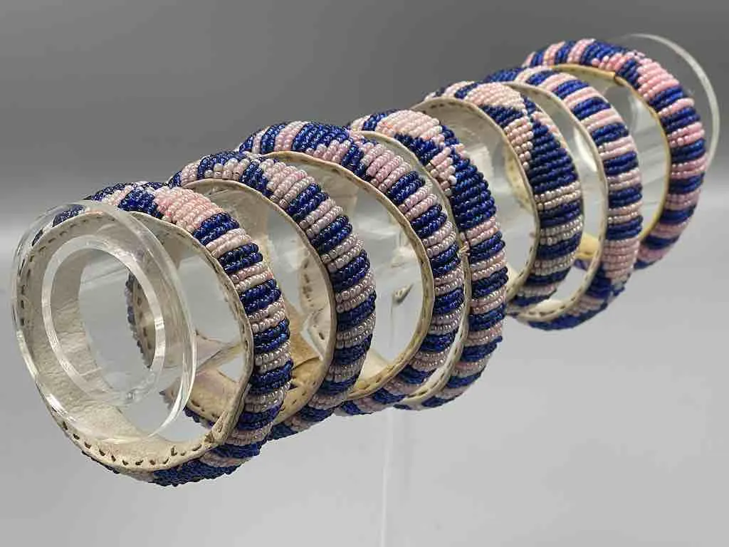 Sparkling 2-Color Wide Beaded Leather Bracelet - Mali