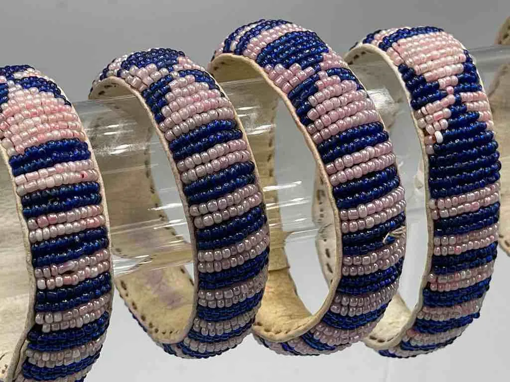 Sparkling 2-Color Wide Beaded Leather Bracelet - Mali
