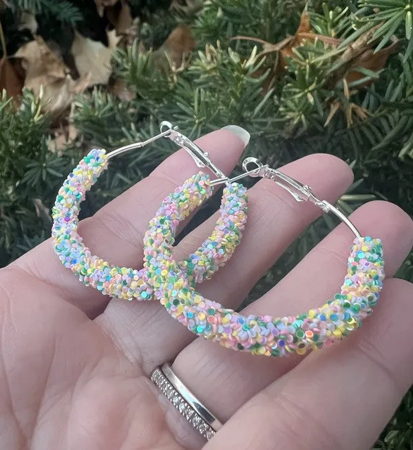 Spring Glitter Hoop Earrings Easter