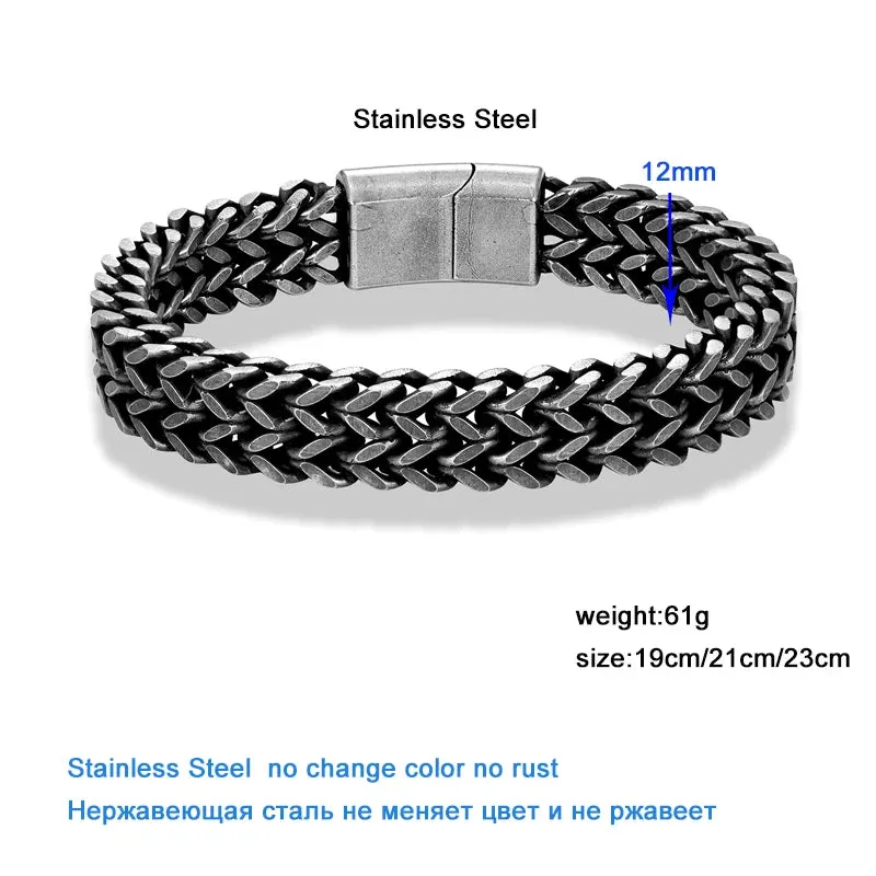 Stainless Steel Chain Men Bracelet Punk Hand Accessories Magnetic Clasp Vintage Wristband Male Jewelry Wholesale Christmas Gifts