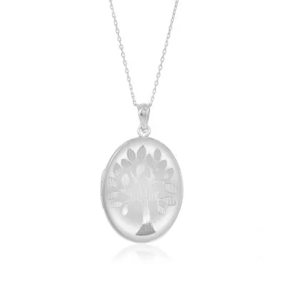 Sterling Silver Tree Design Oval Locket with Sterling Silver Chain (90491)