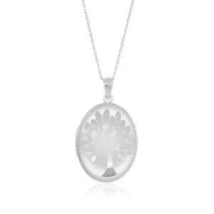 Sterling Silver Tree Design Oval Locket with Sterling Silver Chain (90491)
