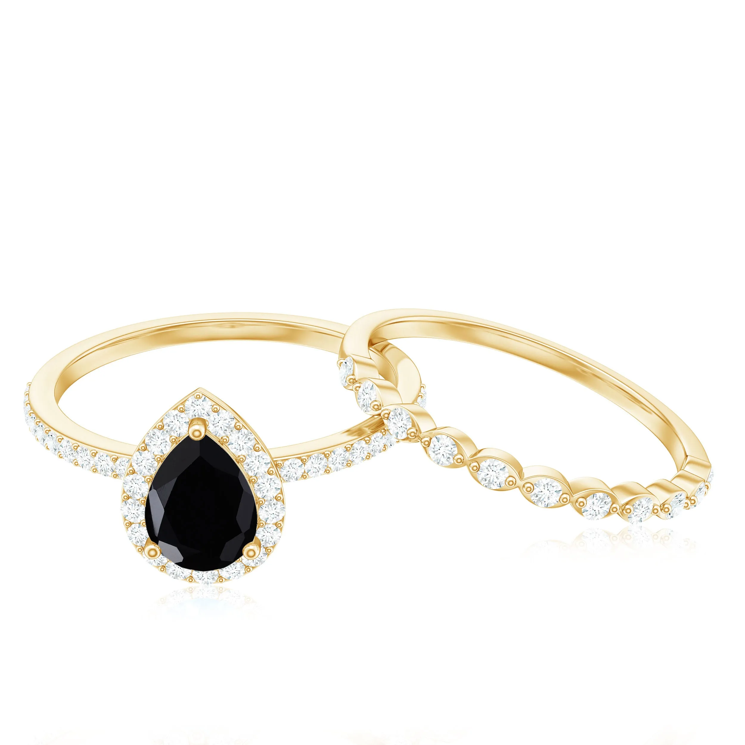 Teardrop Black Onyx Bridal Ring Set with Diamond
