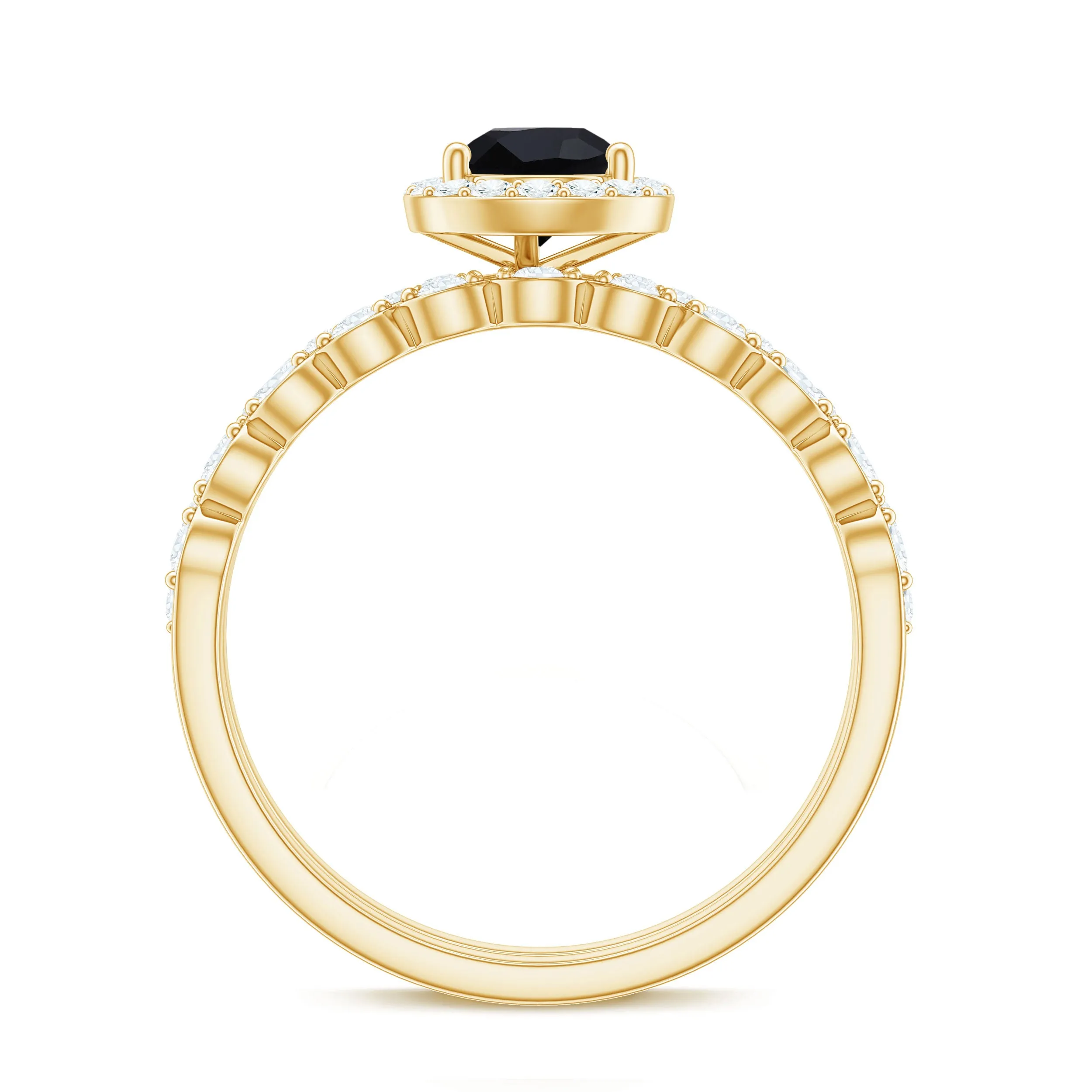 Teardrop Black Onyx Bridal Ring Set with Diamond