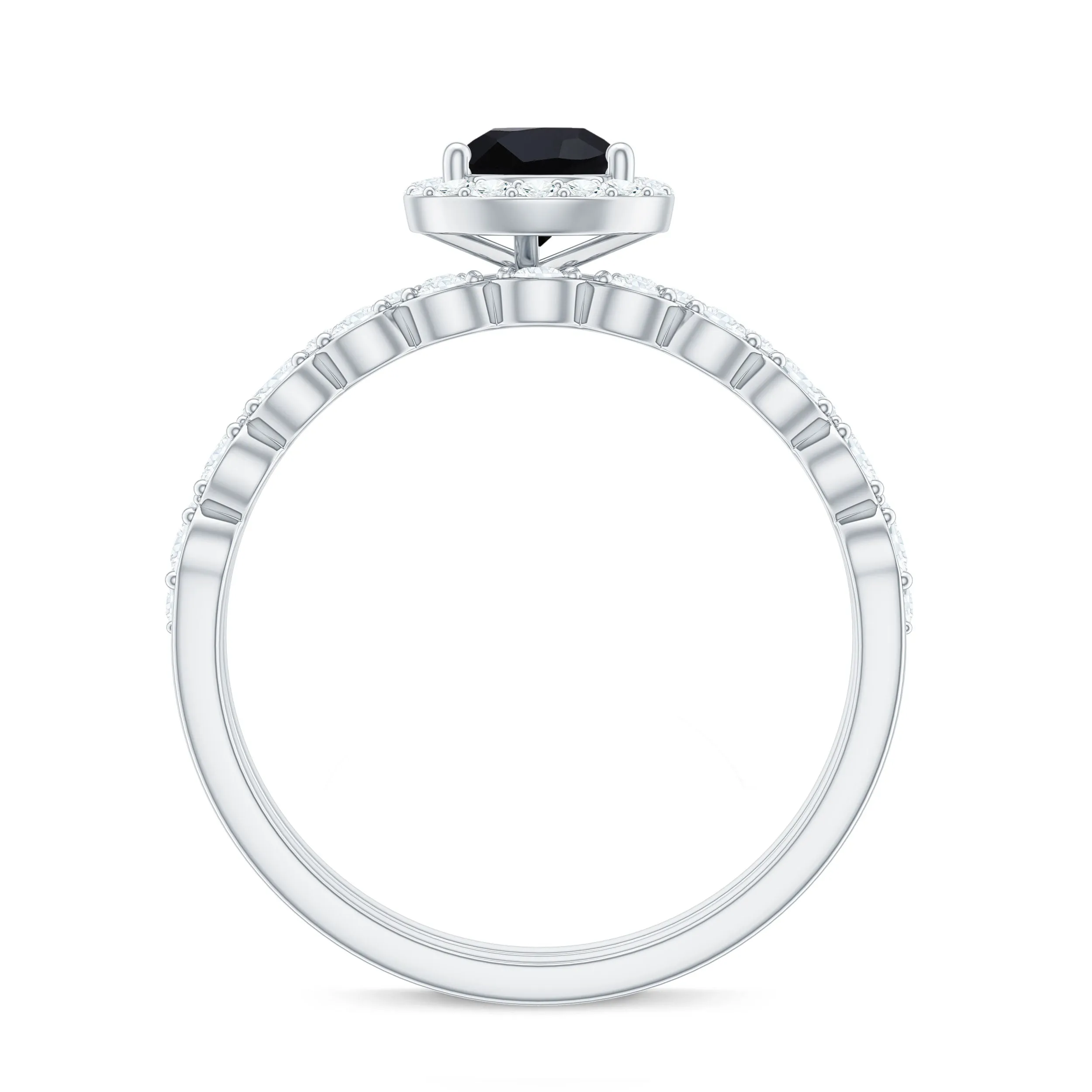 Teardrop Black Onyx Bridal Ring Set with Diamond