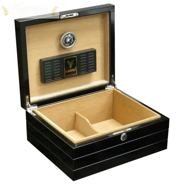The Onyx High Gloss Black Desktop Cigar Humidor