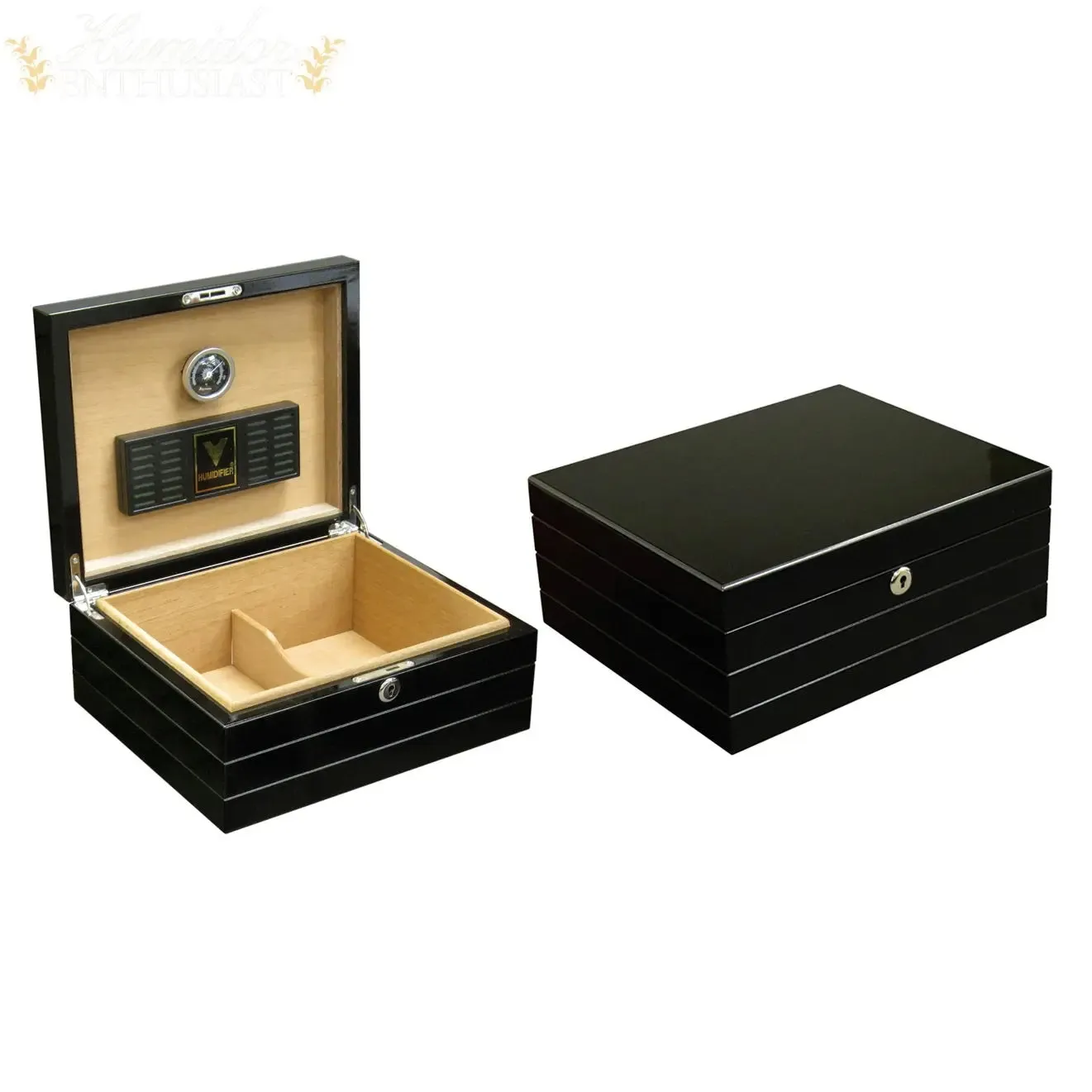 The Onyx High Gloss Black Desktop Cigar Humidor