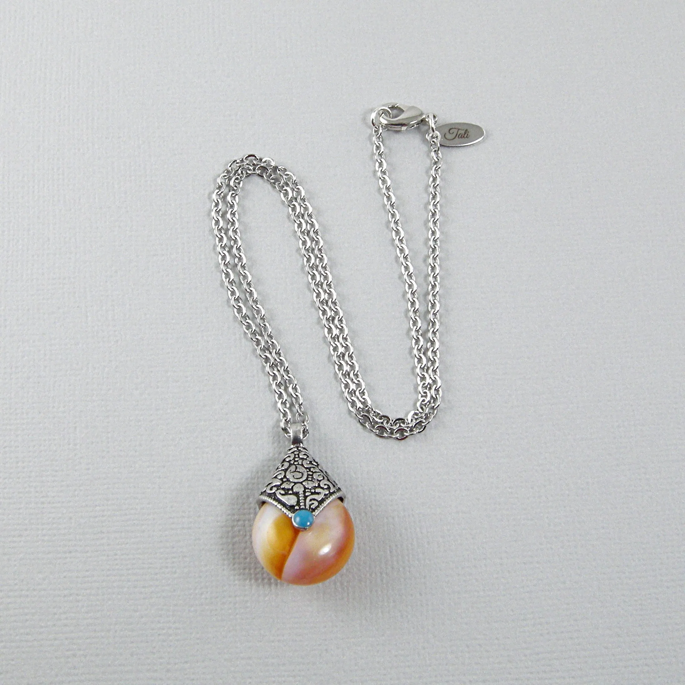 Tibetan Amber Teardrop Pendant Necklace, Nepalese Necklace