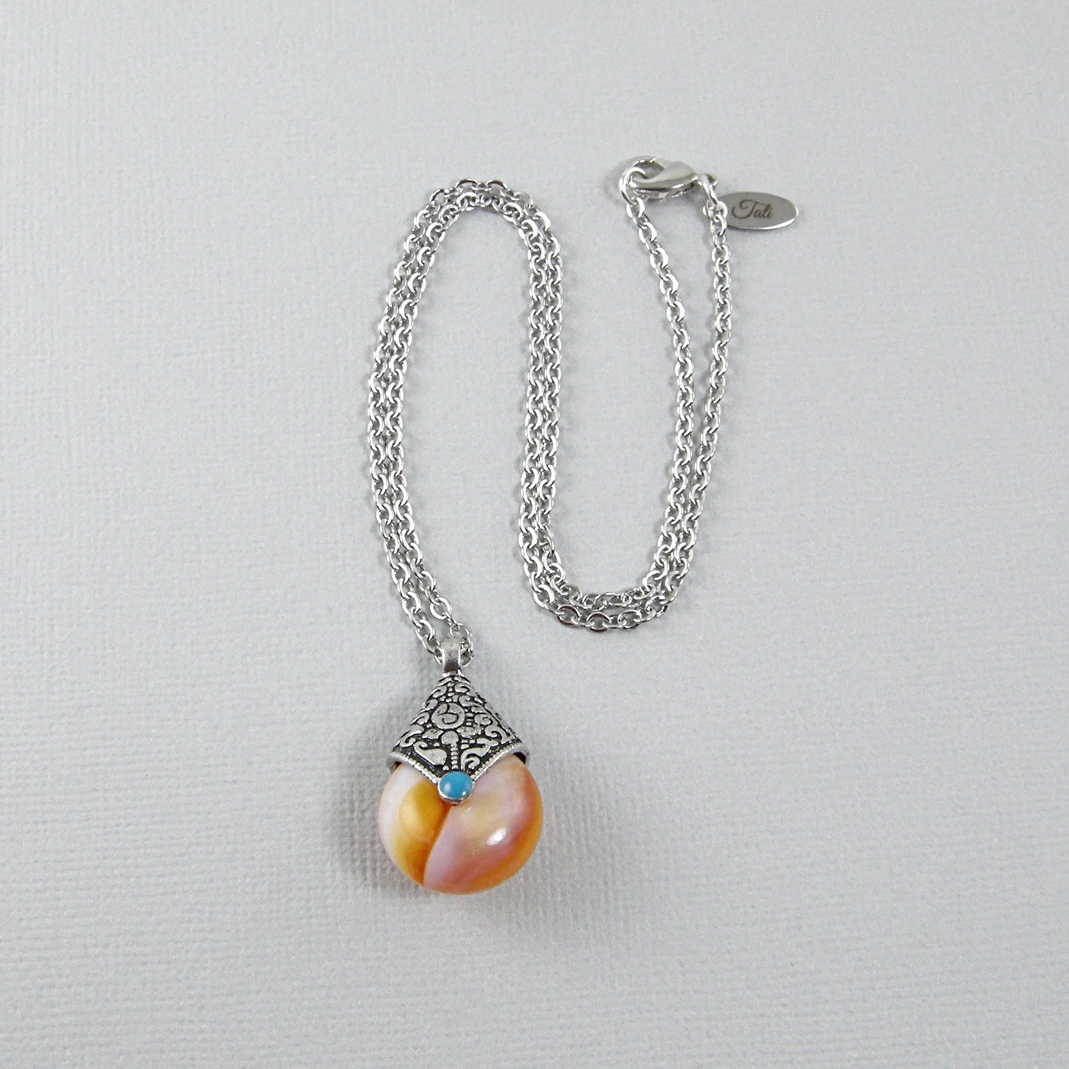Tibetan Amber Teardrop Pendant Necklace, Nepalese Necklace