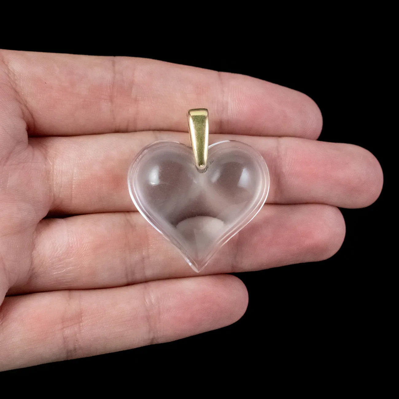 Vintage Lalique French Glass Heart Pendant 18ct Gold Loop