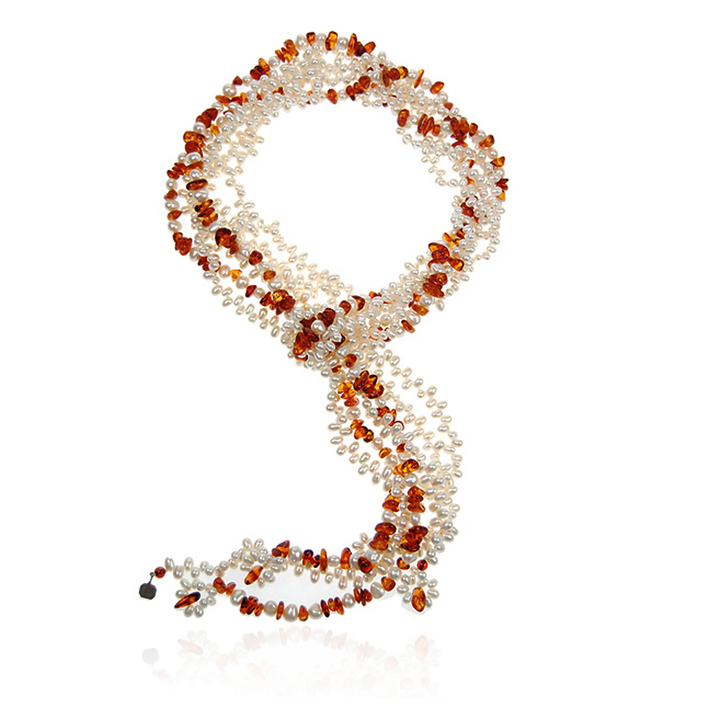 White Freshwater Pearl & Amber Lariat