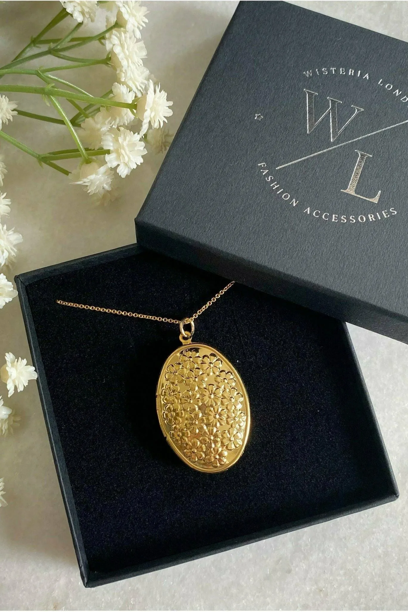 Wisteria London Blossom Flower Oval Locket